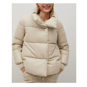 NWT Mango cream faux leather short puffer coat, size M